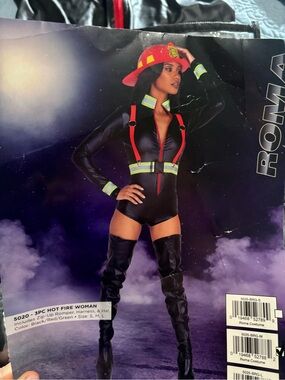 Roma Black with Red & Neon Reflective Firefighter Girl Costume